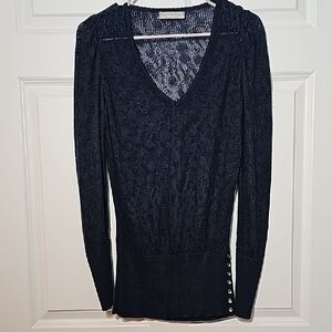 Navy Knit Sweater with Button Details on the Waist